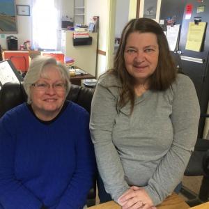 Alna Town Clerk Liz Brown, right, and Deputy Clerk Lynette Eastman pause for a photo on one of their last days at the old town office. SUSAN JOHNS/Wiscasset Newspaper