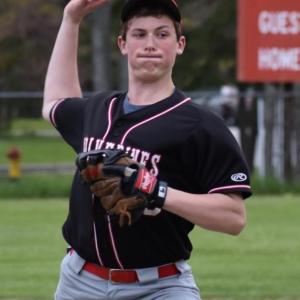 Brian Foye pitched in relief for the Wolverines in the first game of a double header with Dirigo. PHIL DI VECE/Wiscasset Newspaper