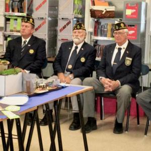 Members of Bradford-Sortwell-Wright Post 54 attending Friday afternoon’s program at WMHS were, from left, John Kennedy, Cliff Hendricks, Wally Pitcher, Commander William Cossette and Neil Page. PHIL DI VECE/Wiscasset Newspaper