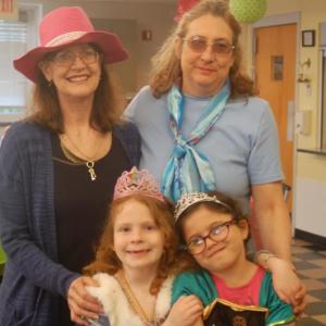 Joan and Ireland, 6, Teele of Bremen and Carol and Charlotte Ramsdell, 7, came to the tea party after seeing it posted on Facebook. ART MAYERS/Wiscasset Newspaper