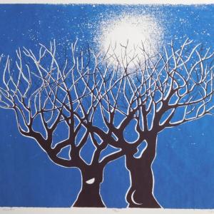 Lesia Sochor’s “Moon and Moods,” hand-pulled limited edition 11” x 14” silkscreen, is included in the “Trees” exhibition at Mathias Fine Art. Courtesy of the venue