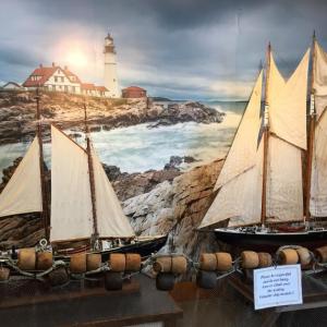 Models of the Sherman Zwicker and Bluenose grace the historical collection within the Windjammer Emporium in Boothbay Harbor thanks to George McEvoy. LISA KRISTOFF/Boothbay Register