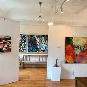 Abstract art in the current show at the Maine Art Gallery ranges from exquisite geometric renderings to substantial works that can be startling or lyrical. Courtesy of the venue