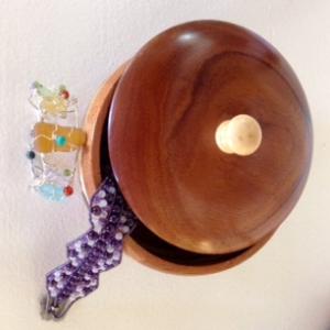 Sea Glass bracelet by Thompson, beaded bracelet by Crozier, bowl and lid by Raymond. Courtesy of Kay Miller