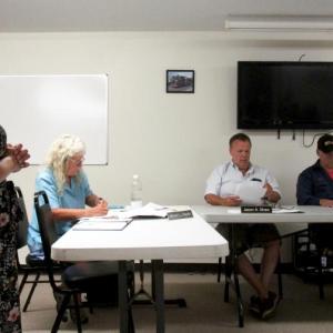 Rachel Murphy addresses Woolwich selectmen. PHIL DI VECE/Wiscasset Newspaper