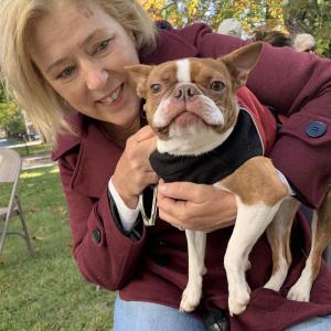 Wiscasset’s Susan Kubler and her Boston terrier Ranger, 17 months, attend First Congregational Church of Wiscasset’s blessing of the animals Sept. 29. SUSAN JOHNS/Wiscasset Newspaper