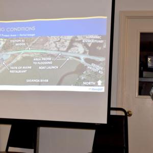 Devan Eaton from MDOT’s Bureau of Project Development explains plans for a new Route 1 bridge south of the Taste of Maine Restaurant in Woolwich. PHIL DI VECE/Wiscasset Newspaper