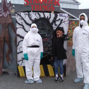 Gretchen, Imij and Christopher Armstead pose at their “Stranger Things” car trunk. JANE CARPENTER/Boothbay Register