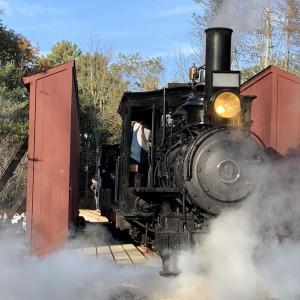 Eighty-six years after it last did it, WW&F’s locomotive No. 9 crosses Alna’s Trout Brook Sunday, Oct. 13. SUSAN JOHNS/Wiscasset Newspaper