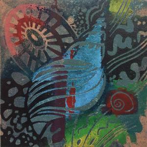 Sherrie York’s “Autumn Reach”- reduction linocut, 7” x 5” - at the Green Lion Gallery in Bath for the “Six and Under” holiday exhibition. Sherrie York