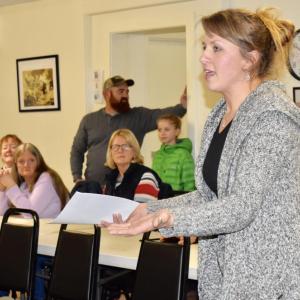 Corridor project opponent Dani Friend of Woolwich addresses selectmen Dec. 4. PHIL DI VECE/Wiscasset Newspaper