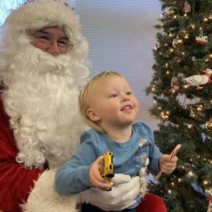 Santa and Woolwich’s Clayton Preble, 2, meet at Wiscasset Parks and Recreation’s Breakfast with Santa Dec. 14. SUSAN JOHNS/Wiscasset Newspaper
