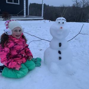 Lianna Averill, 4, of Alna and her mother Melissa, both “Frozen” fans, built Olaf free-hand on Saturday, Jan. 4. Courtesy of Melissa Averill