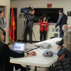CMP/Avangrid unit manager for transmission lines Jenna Muzzy, far left, listens to a question. PHIL DI VECE/Wiscasset Newspaper