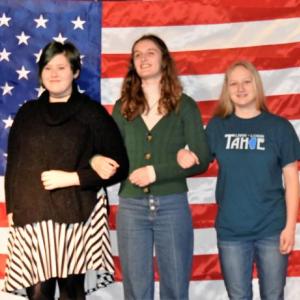 The BRHS cast of “War Letters”: Nataleigh Blackman, Grace Campbell and Journey Bennett. The troupe performs March 7 at 6 p.m. in the annual one act competition. LISA KRISTOFF/Boothbay Register