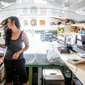 Heidi’s studio inside the bus. Photo courtesy Peter Bissell