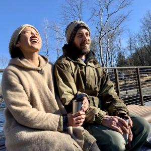 Mika and Nicholas Repenning enjoy a sitting at Head Tide Dam March 7. SUSAN JOHNS/Wiscasset Newspaper