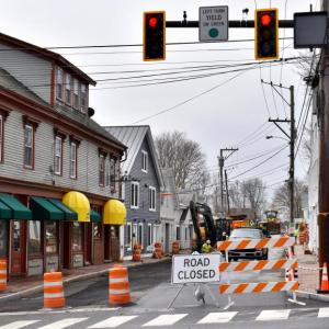 Construction is underway on Water Street and the parking lot there – the final parts of MDOT’s Wiscasset downtown improvement project. PHIL DI VECE/Wiscasset Newspaper