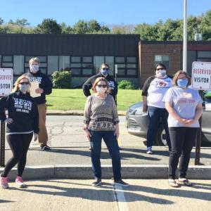 Senior class advisors prepare to surprise seniors with gifts May 21. Front, from left, are Hollie Paul, Deb Pooler and Kim Andersson; back, from left, are Chris Hammond, Prema Long and Adrienne Fraire. Courtesy photo