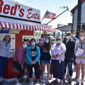 At Red’s Eats, Debbie Gagnon and her staff pose during training on its COVID-19 procedures. SARAH WHITFIELD/Wiscasset Newspaper