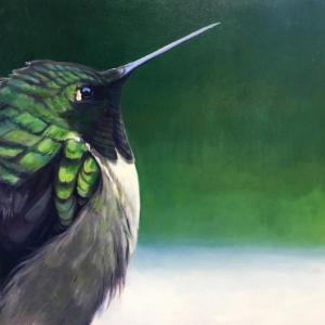 Wiscasset-based artist Kat Logan’s 30” x 30” oil on canvas "Hummingbird" is among the works of this new BRAF member in the new show. Courtesy of June Rose
Kat Logan