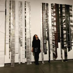 Susan B. Webster’s “Remembrance: Diptych” - 12’ x 10’ wall hanging composed of tar paper, paint, thread and rivets, created in 2019 for the show, “Darkness in the Light” at the Institute for Contemporary Art in Portland. Courtesy of the artist
Susan B. Webster