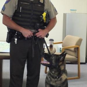 Lincoln County Sheriff’s Department Honors Sgt. Kevin Dennison and Duke during the July 21 county commissioners’ meeting. BILL PEARSON/Boothbay Register