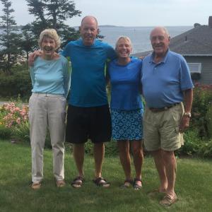 Tim and Tracy Johnson, center, with his parents, Sally and Allen Johnson at Sally and Allen’s Ocean Point home. LISA KRISTOFF/Boothbay Register