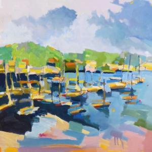 Henry Isaac’s “Across Boothbay Harbor” - 24” x 30” - but one of the artist’s colorful works at Gleason Fine Art. Courtesy of the Gallery Henry Isaacs