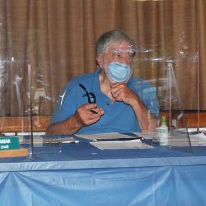 Aug. 24, Edgecomb Selectman Jack Sarmanian urges residents to vote Saturday in the municipal and school referendum town meeting. BILL PEARSON/Boothbay Register