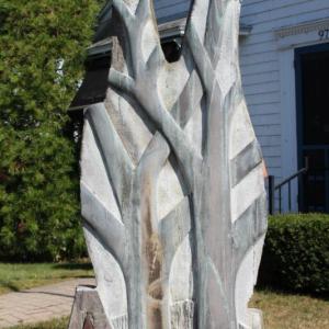 Bill Royall’s granite sculpture "Autumn Hills” is the new sculpture at the Boothbay Register/Wiscasset Newspaper. Sophie West photo