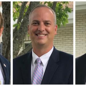 Augusta Maine Stake Presidency, The Church of Jesus Christ of Latter-day Saints – First counselor Glenn Davis (left), Stake President Richard Taylor (center), second counselor Steve Bryant (right). Photo by Janet Davis