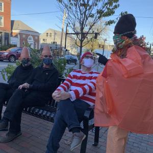From left, Terri and Peter Wells, Josh Fitterling and Lucia Droby attend Walk Around Wiscasset’s Scarecrowfest edition Oct. 15. SUSAN JOHNS/Wiscasset Newspaper