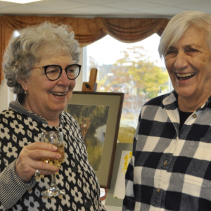Residents Gina Rose Halpern, left, and Sally Hough, graduates of Rhode Island School of Design, share their love of creating art and laughter. Kim Traina photo