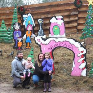 The Fuller family is celebrating Christmas with a “Whoville” display in front of their River Road home in Edgecomb. Pictured, from left, Barrett Fuller, Nora Fuller, Heidi Fuller and Audrey Fuller. BILL PEARSON/Boothbay Register