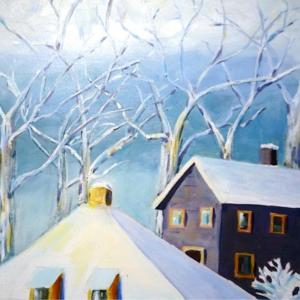 Brooke Pacy’s oil “Over the Rooftops,” from an “Art in the Square” show past. This year’s event opens Nov. 27 at the Boothbay Region Art Foundation. Courtesy of BRAF
Art