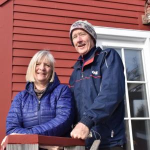 Linda and David Pope on the back porch of their Federal Street home. PHIL DI VECE/Wiscasset Newspaper