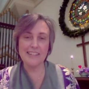 Second Congregational Church pastor Char Corbett on Zoom. Courtesy photo