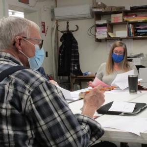 Chairman David King Sr. at the budget session. Also pictured is Kim Dalton, town administrator. PHIL DI VECE/Wiscasset Newspaper