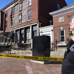 Wiscasset Fire Chief Rob Bickford at the scene after part of the Wawenock building collapsed April 3. PHIL DI VECE/Wiscasset newspaper
