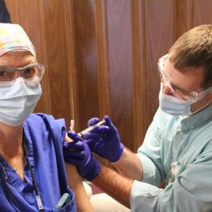 Diane Hynes, RN, at PBMC, was among the first Knox County hospital workers to receive the vaccine. (Photo courtesy Pen Bay Medical Center)