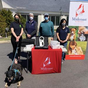 This photo was taken in front of Midcoast Humane’s future home at 5 Industrial Parkway, Brunswick. Pictured from left are: Lara Chick and her dog Fozzie, Loyal Biscuit Co.; Mary P. Sundeen, president, Midcoast Humane; Robert Jones, board member, Midcoast Humane; and Desiree Roberts, director of Shelter Operations, Midcoast Humane. Courtesy photo