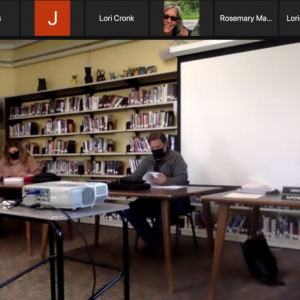The Wiscasset School Committee meets in the WMHS library. Zoom screenshot