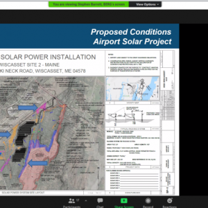 Stephen Barrett reviews the site plan application for the solar facility. Zoom screenshot