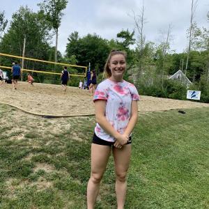 Aleeya Jones awaits her team’s next game in a volleyball tournament at her family’s home on Suki Lane, Wiscasset June 26. SUSAN JOHNS/Wiscasset Newspaper