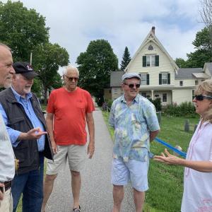 From left, Federal Street Ding-a-lings Peter Wells, Bob Bond, Ernie Gallerani, Billy Blaylock and Terri Wells meet July 15. SUSAN JOHNS/Wiscasset Newspaper