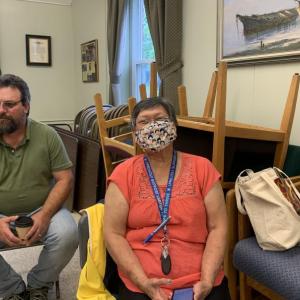 Wiscasset school committee members Jason Putnam and Indriani Demers await the July 8 workshop. SUSAN JOHNS/Wiscasset Newspaper