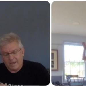 Alna Third Selectman Charles Culbertson, left, speaks July 7 as Second Selectman Linda Kristan tries out the audience camera the board will use when it moves to hybrid meetings this summer. Zoom screenshot