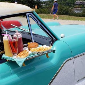 Taking it back to 1959, this Nash Metropolitan will appear at the OBD Vintage Car Show on Saturday, Aug. 14 at the Bristol Consolidated School in Bristol. Food on the “car-hop” tray provided by Dee’s Variety in New Harbor. Vehicle registration is free. Courtesy of Jeff Friedman