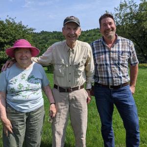 Sandra Barth, Nick Barth, and Midcoast Conservancy Executive Director Pete Nichols; the Barth family established the Reverend Barth Memorial Forest. Courtesy of Midcoast Conservancy